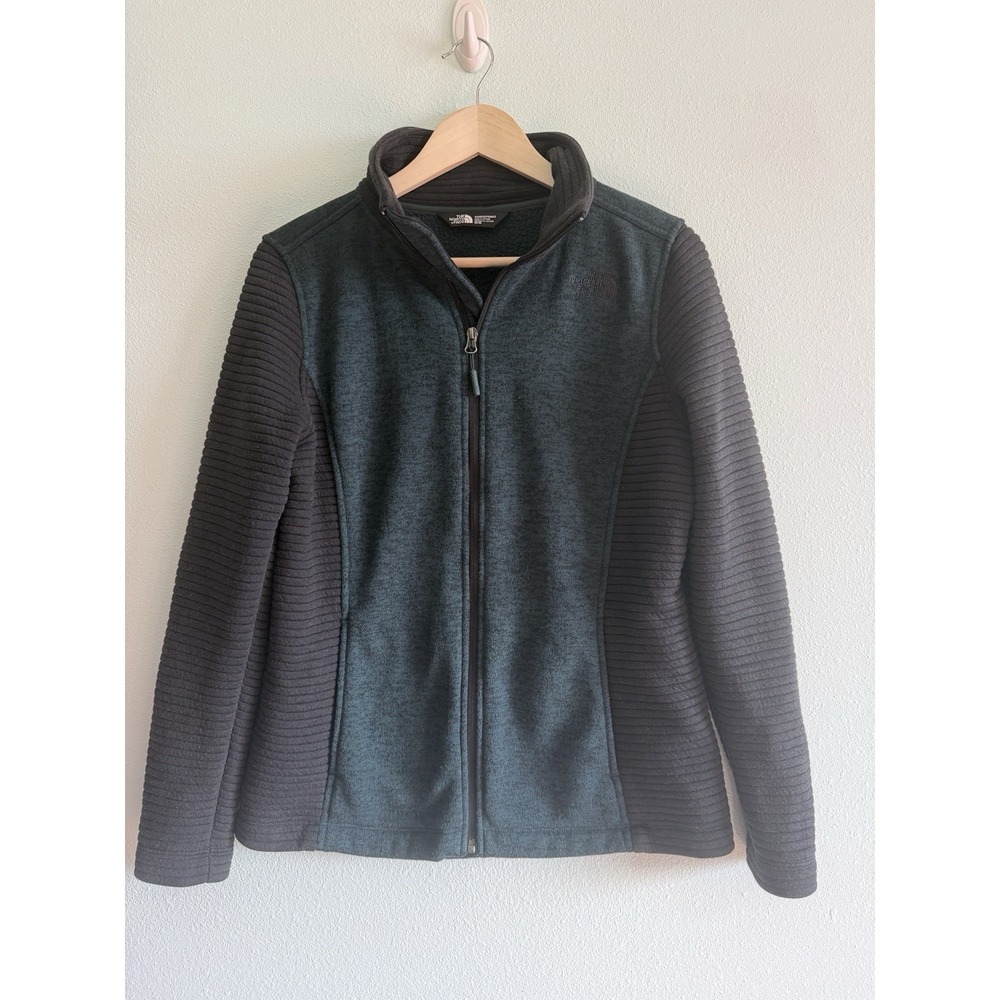 The North Face Jacket Womens Med Indi Fleece Full Zip Ribbed Hiking Green/Black